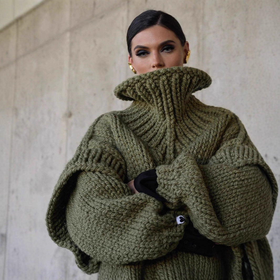 Damen Oversized Strickpullover mit hohem Kragen und voluminösen Ärmeln Krohn-e