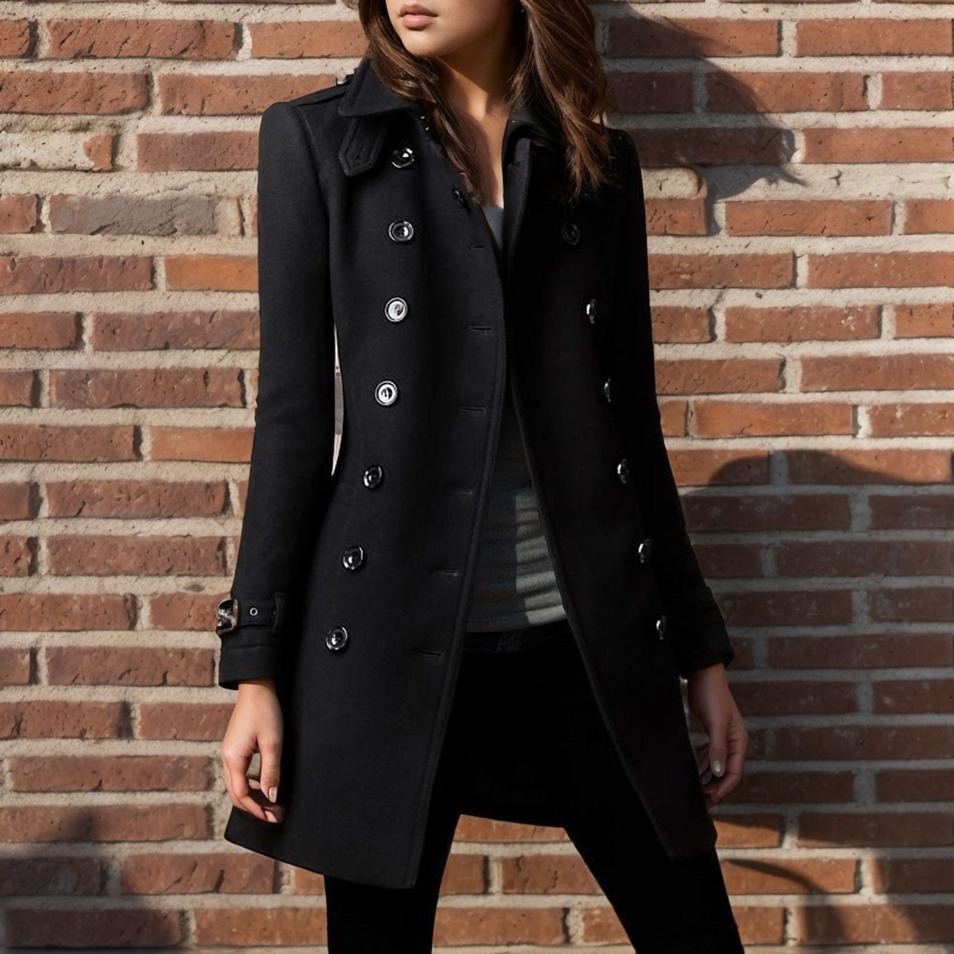 Damen Wollmantel mit stilvollem Knopfdesign Krohn-e