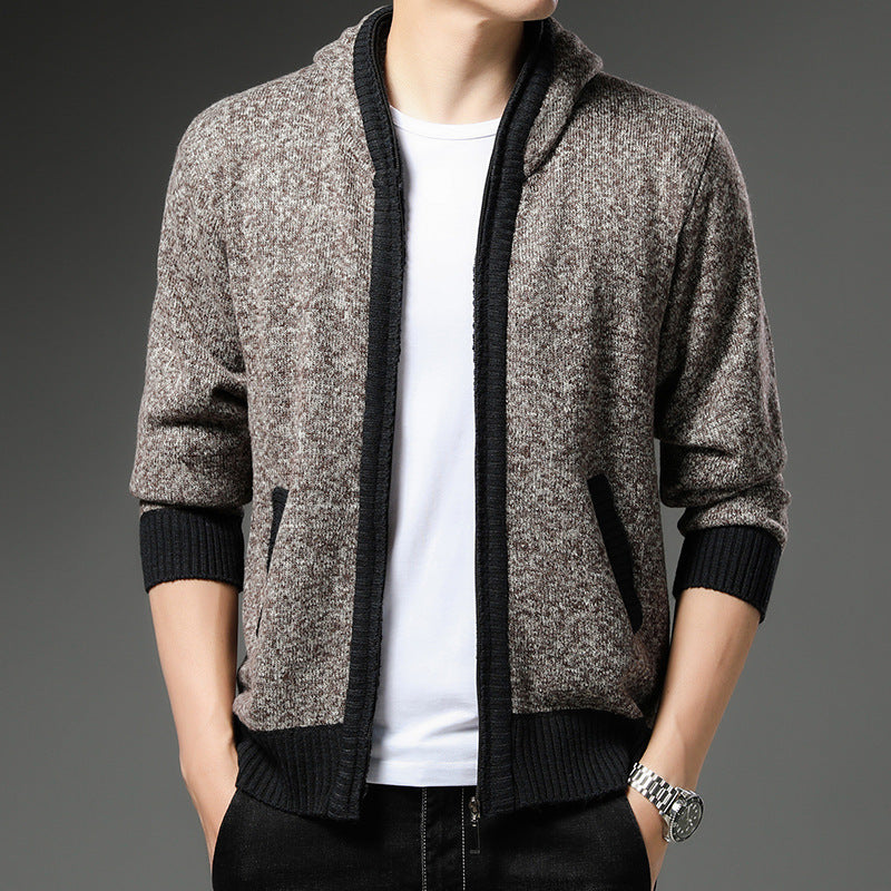 Herren Moderne Strickjacke mit Kapuze und schwarz-weißen Akzenten Krohn-e