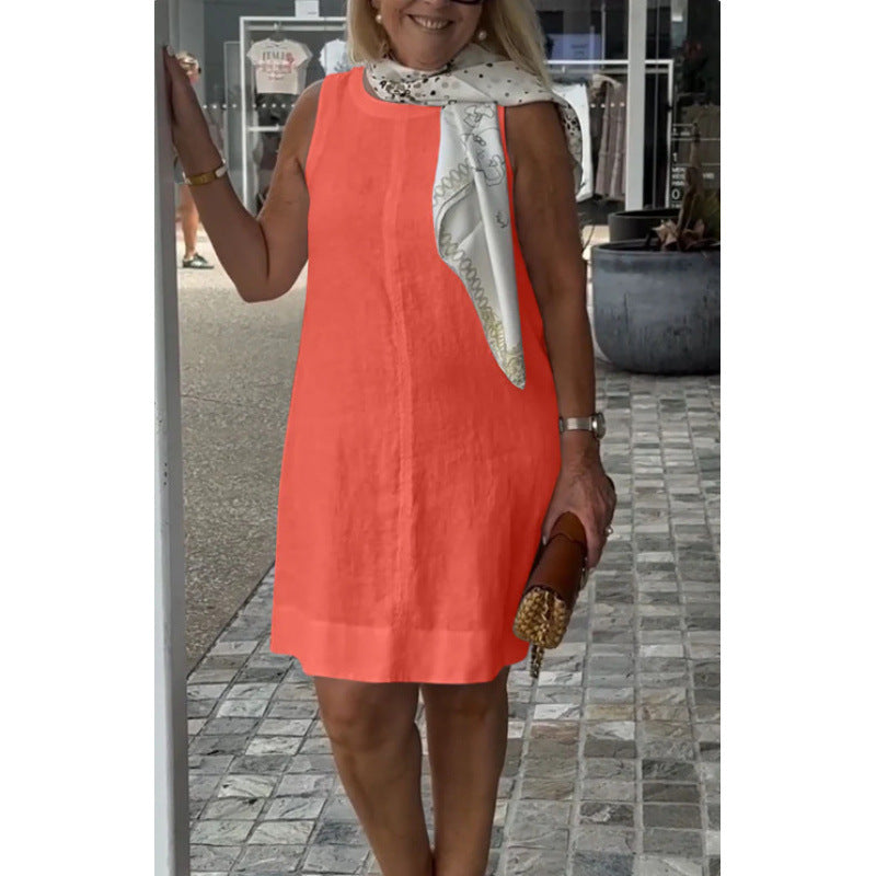 Einfarbiges Rundhals-Casual-Kleid von Fudus