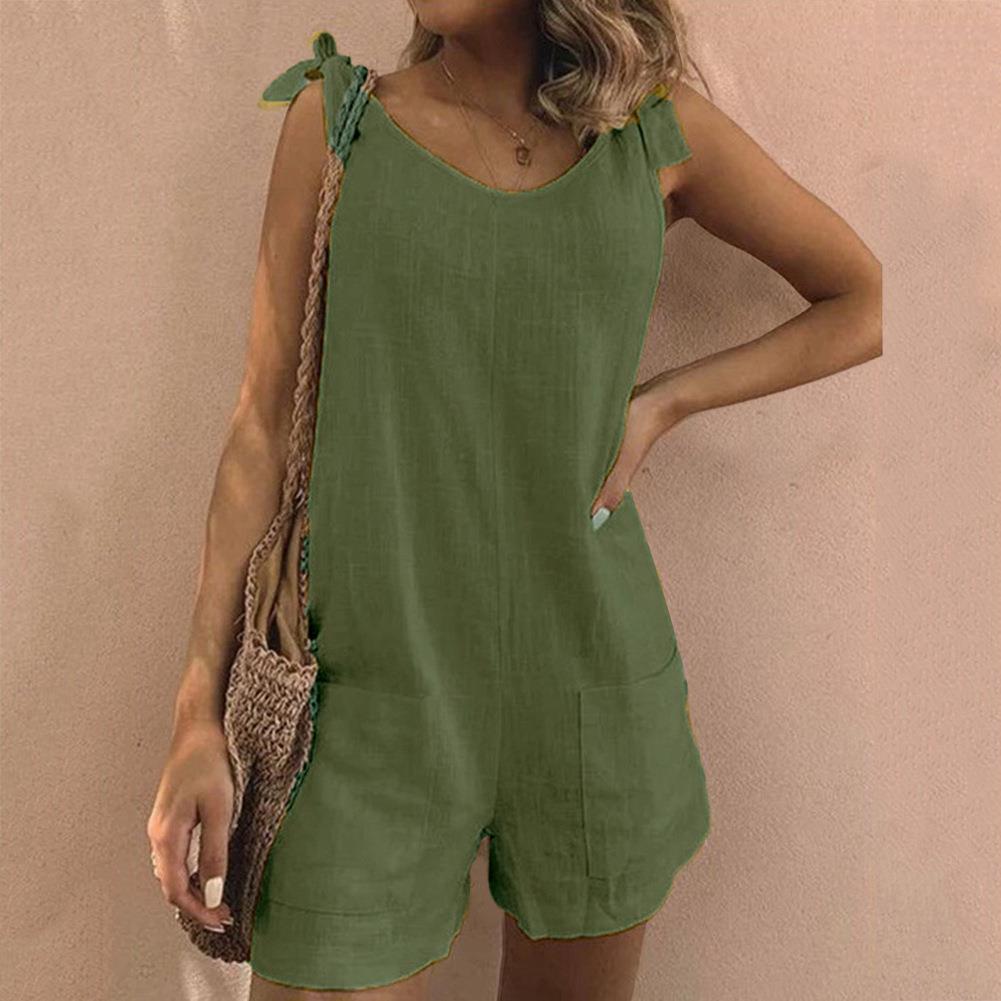 KROHN-E Damen Playsuit mit Schleifenträgern Taschen verstellbar