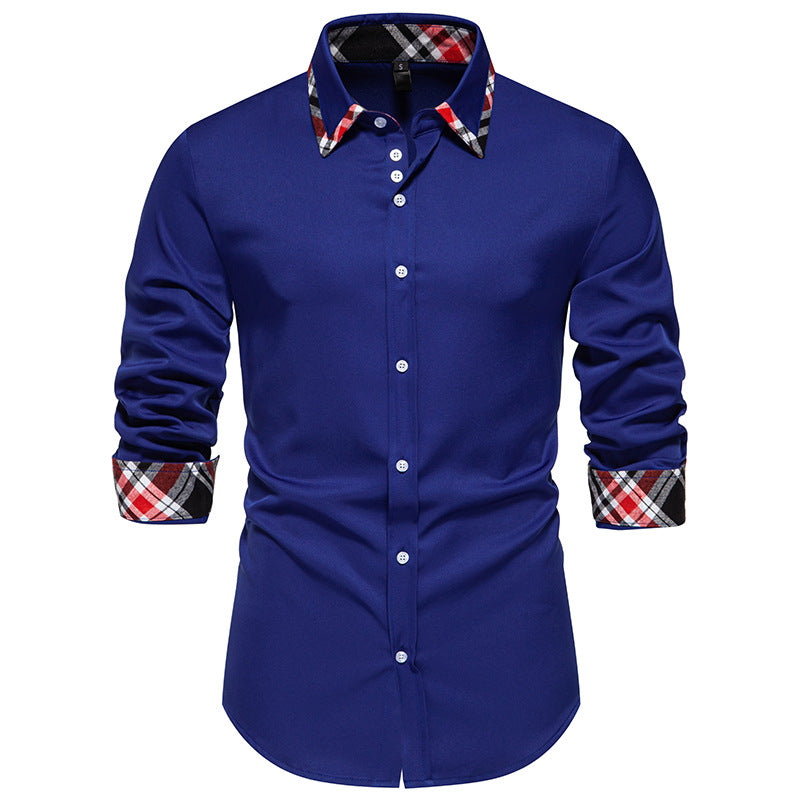 Herren elegantes Langarmhemd mit kontrastierenden Karodetails Krohn-e