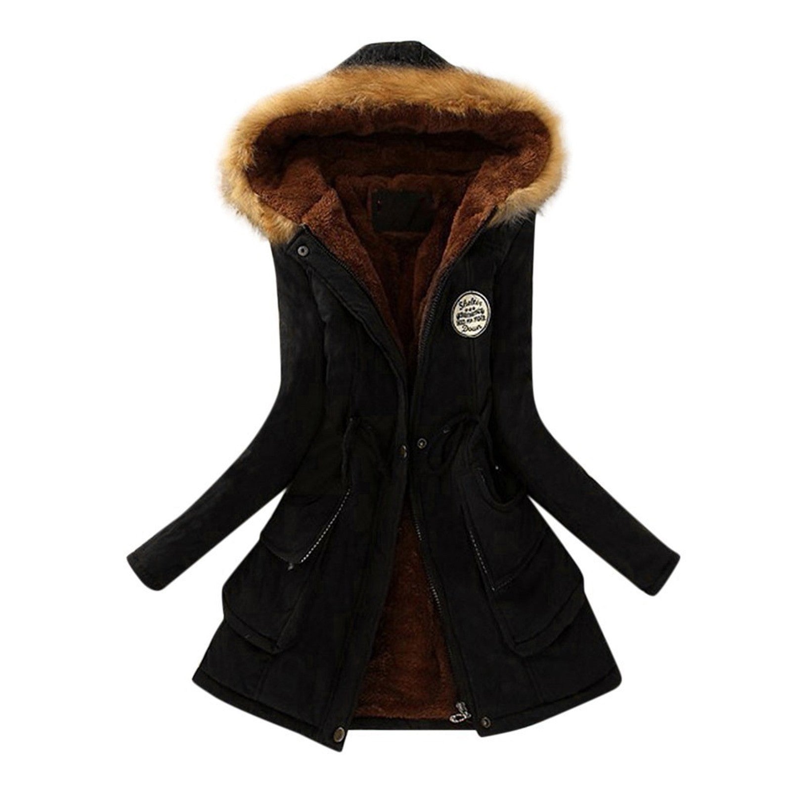 Krohn-e | Winter Taille Kordelzug Fell Kapuzenjacke