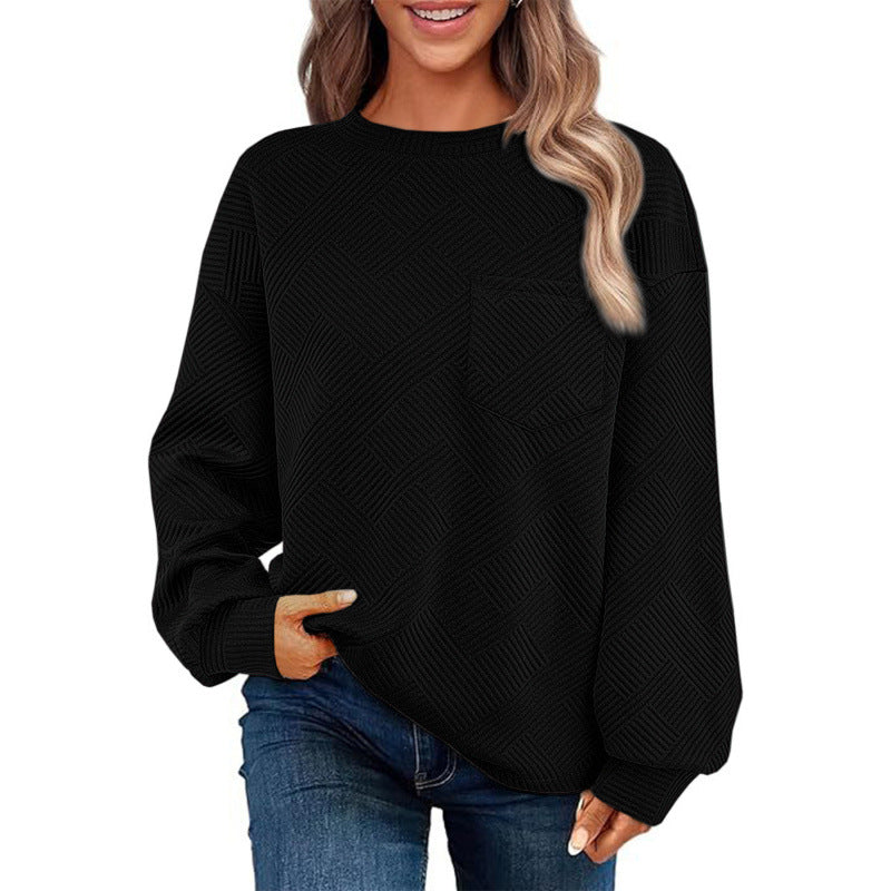 Damen lässiger Pullover mit strukturiertem Muster und praktischer Brusttasche Krohn-e