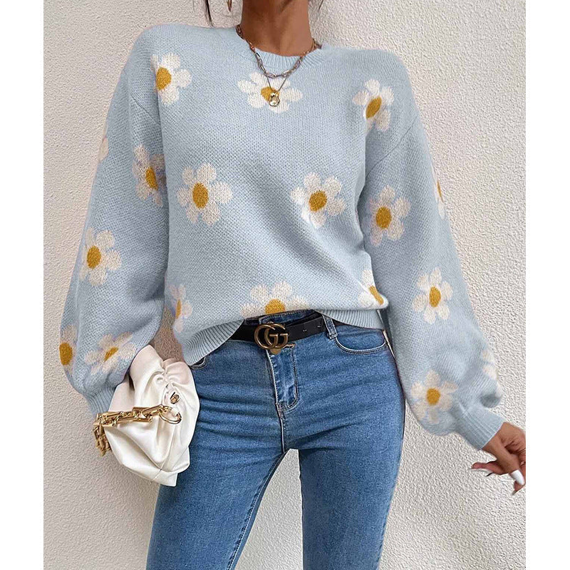 Damen Pullover mit floralem Muster und voluminösen Ärmeln Krohn-e