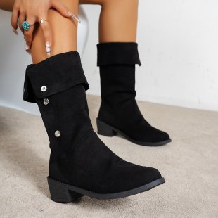 Damen Elegante Stiefel aus weichem Wildleder mit modischen Knopfdetails Krohn-e