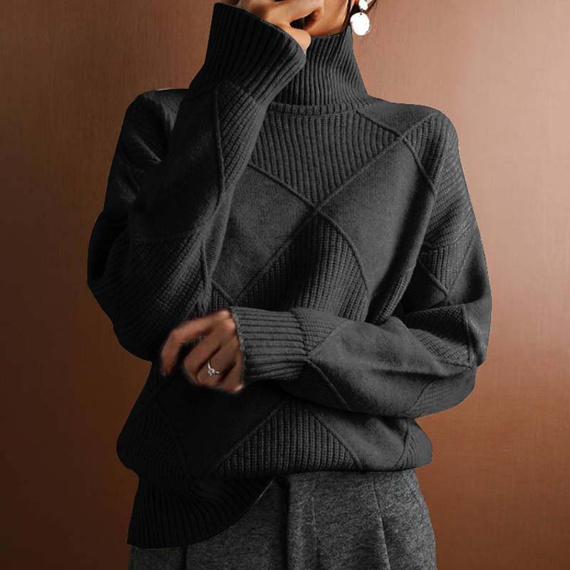 Krohn-e | Sweater - Damen Winter Hoher Hals Strickpullover