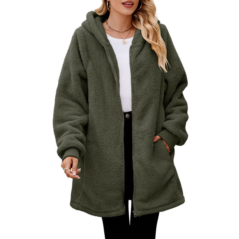 Damen kuschelige Fleecejacke mit Kapuze und seitlichen Eingrifftaschen Krohn-e