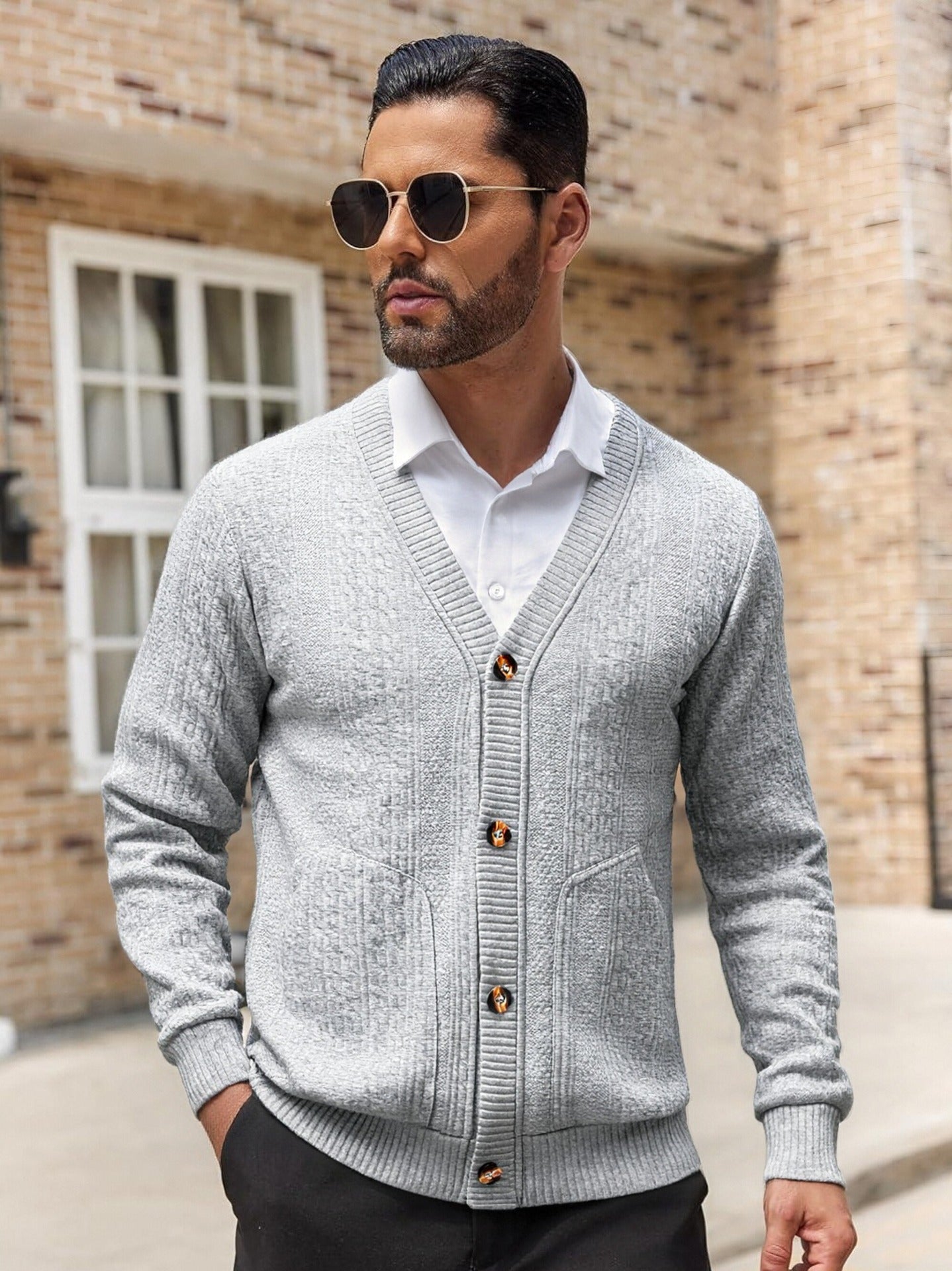 Herren Modischer Strickcardigan mit praktischen Taschen und einzigartiger Textur Krohn-e