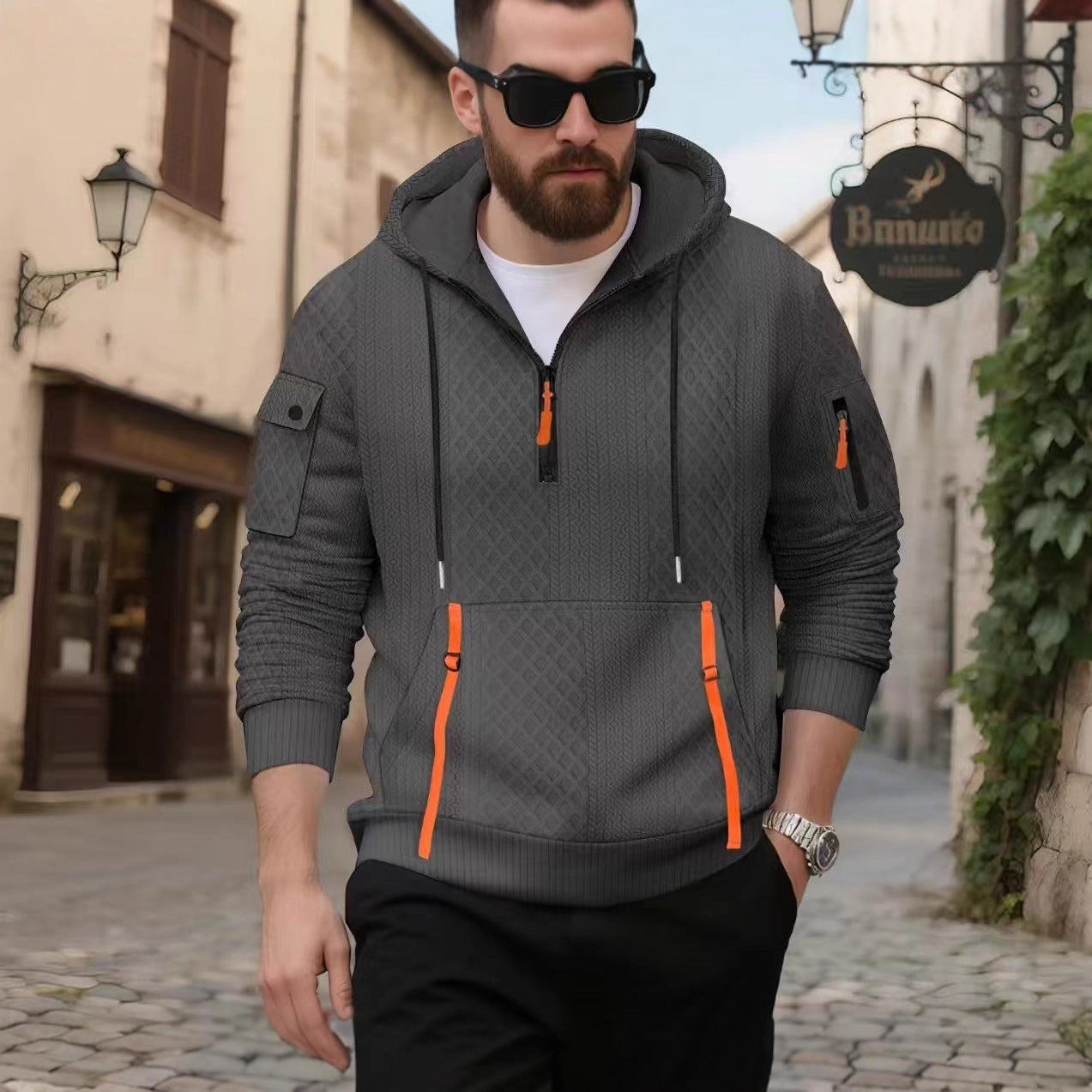 Herren modischer Hoodie mit strukturiertem Design und praktischen Taschen Krohn-e