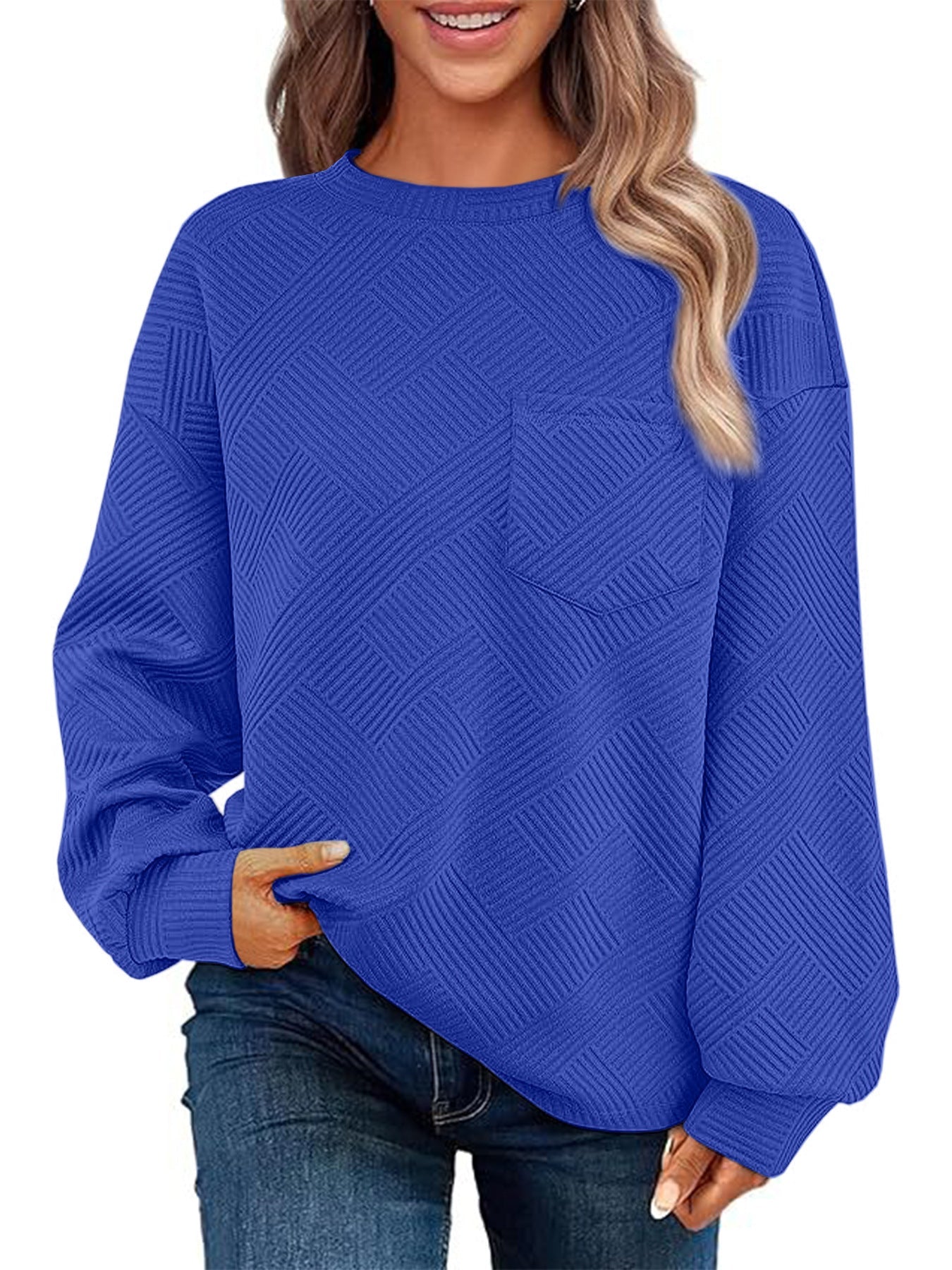 Damen Lässiger Pullover mit strukturiertem Muster und praktischen Taschen Krohn-e