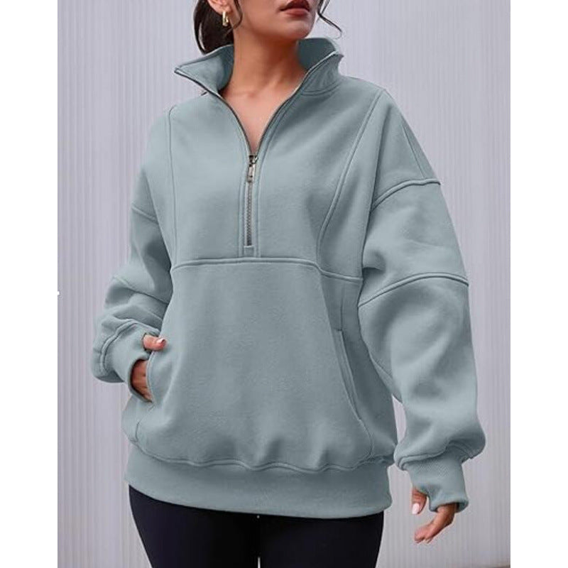 Damen Sweatshirt mit halbem Reißverschluss und oversized Schnitt Krohn-e
