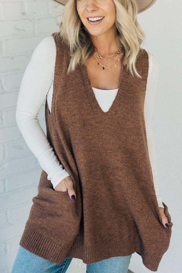Damen Bequemer Strick-Poncho mit seitlichen Taschen Krohn-e