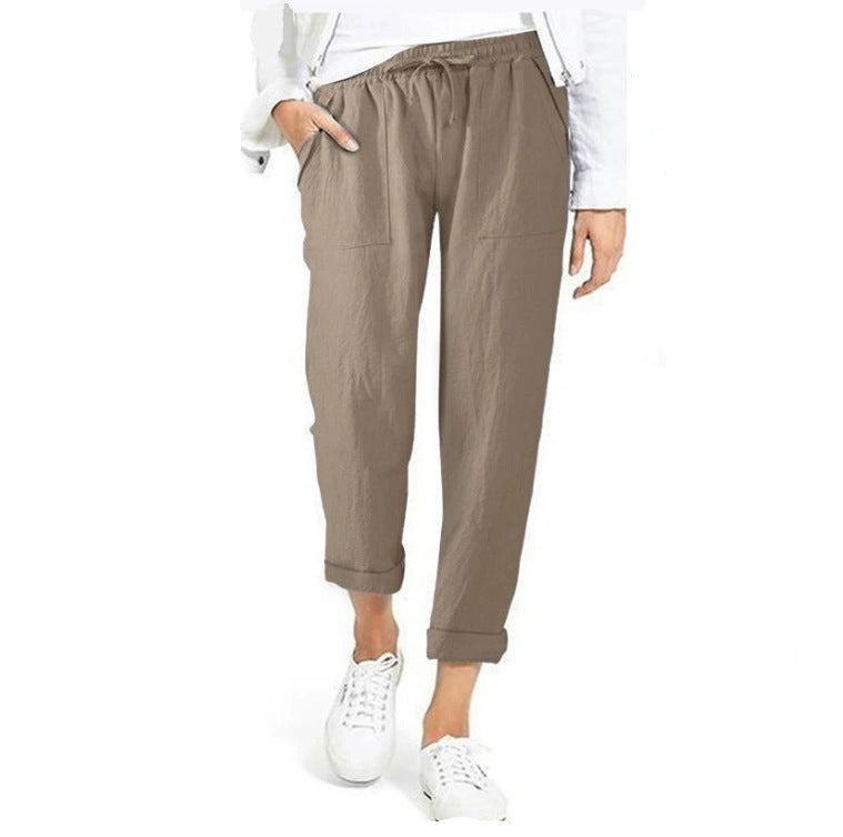 Damen entspannte Leinenhose mit elastischem Bund und praktischen Taschen Krohn-e