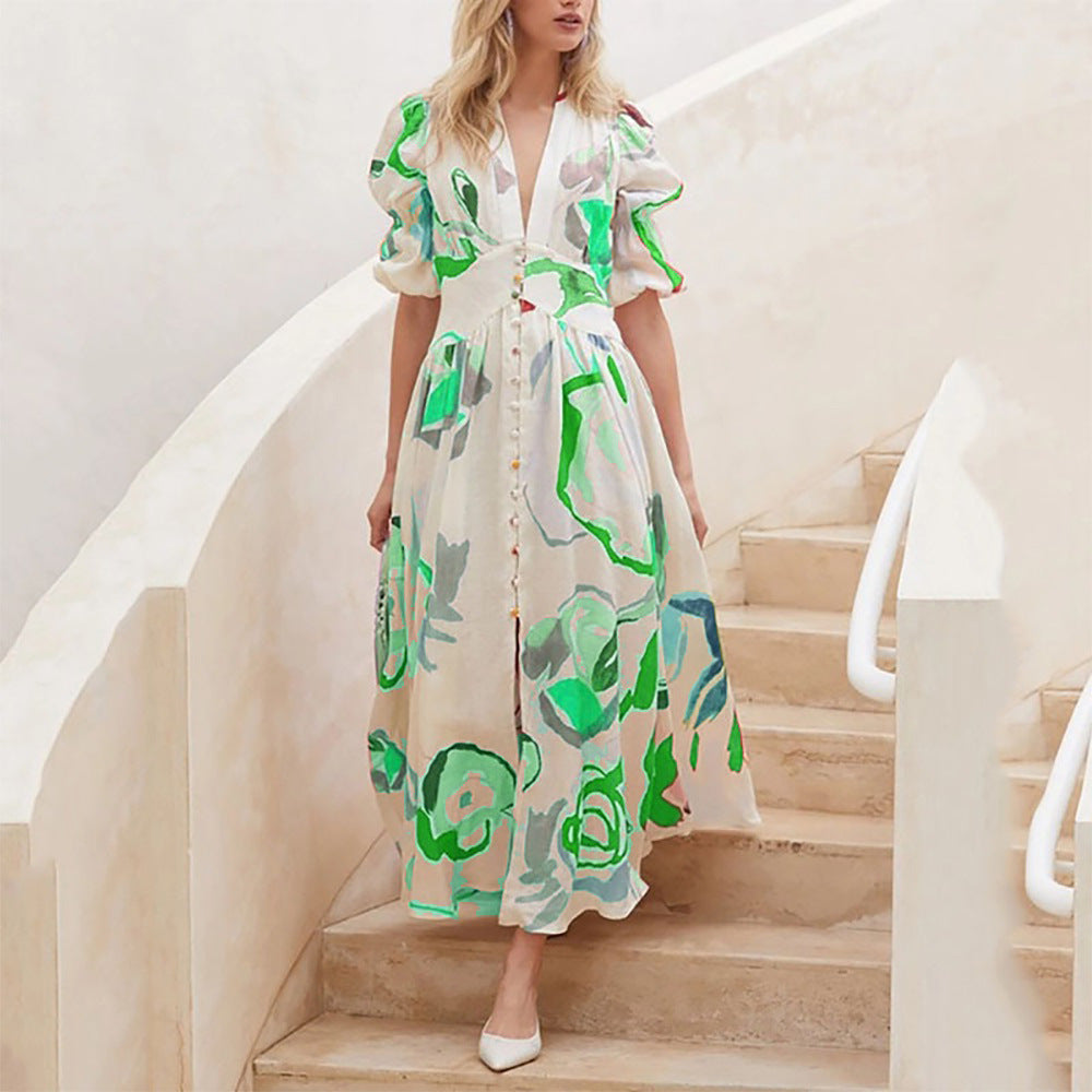 Eleganter langer Rock aus Stretch-Material mit Allover-Print