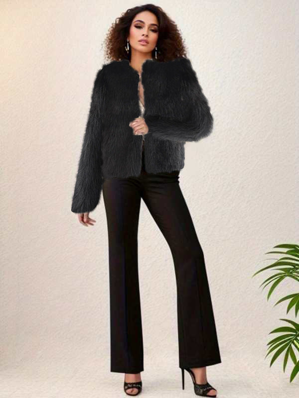 Damen Luxuriöse Kunstpelzjacke mit kurzem Schnitt und voluminösen Ärmeln Krohn-e