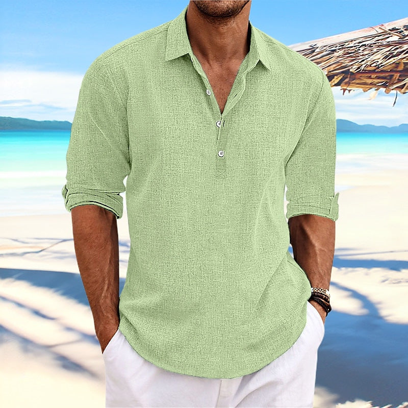 Herren lässiges Langarm-Henley-Shirt mit strukturierter Oberfläche Krohn-e