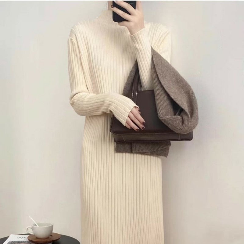 Damen Strickkleid mit hohem Kragen und Rippenstruktur Krohn-e