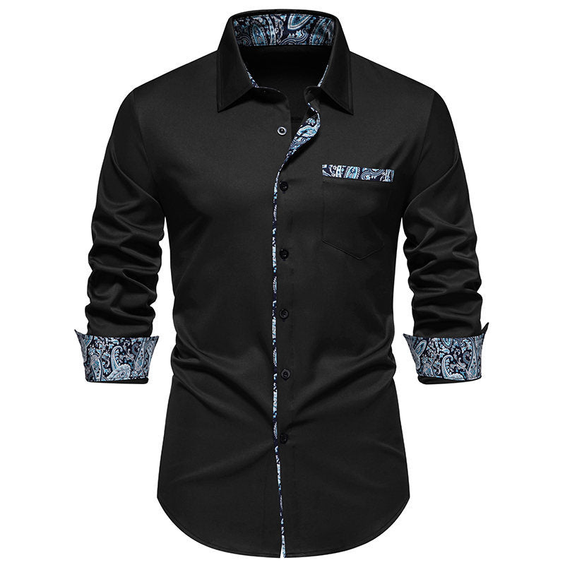 Herren Langarmhemd mit modischem Paisley-Muster an Kragen und Manschetten Krohn-e