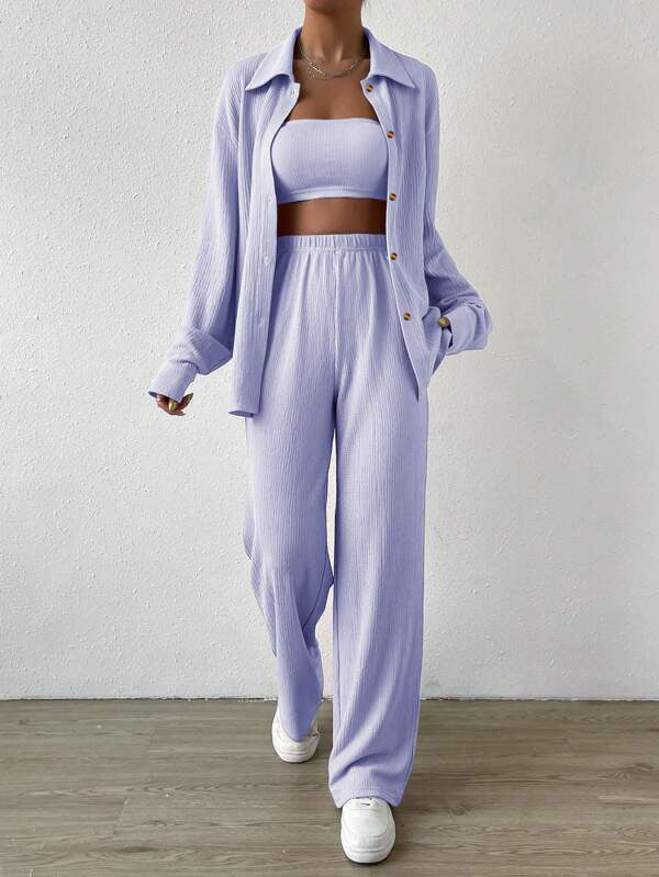 Damen Zweiteiliges Lounge-Set mit Oberteil und weiter Hose Krohn-e