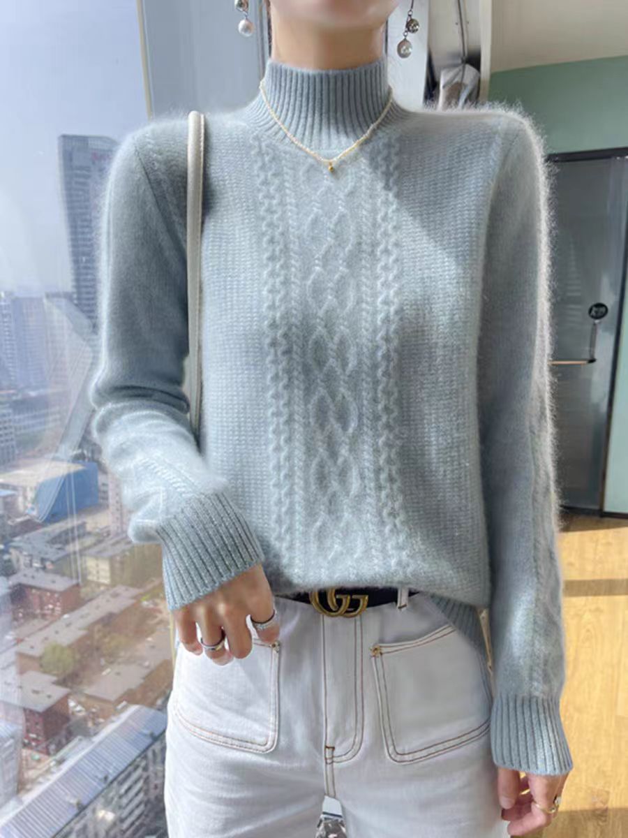 Damen Strickpullover mit elegantem Zopfmuster und hoch geschlossenem Kragen Krohn-e