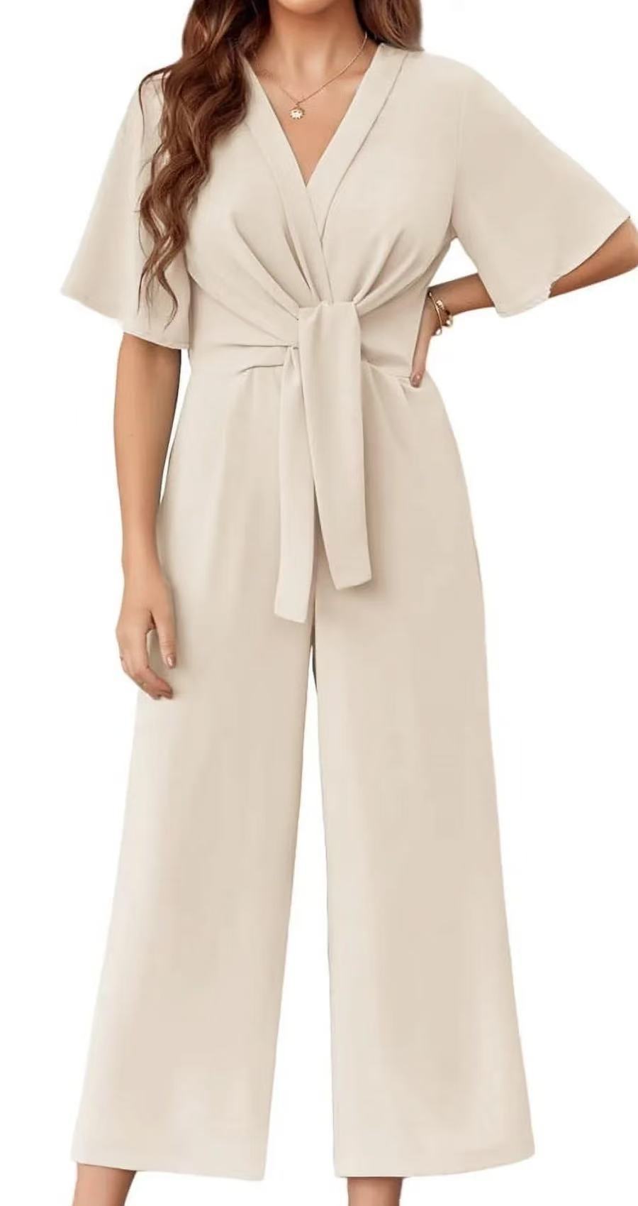 Damen eleganter Wickel-Jumpsuit mit weiten Beinen und Taillengürtel Krohn-e