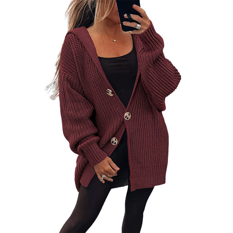Damen Grobstrickjacke mit übergroßem Schnitt und eleganten Holzknöpfen Krohn-e