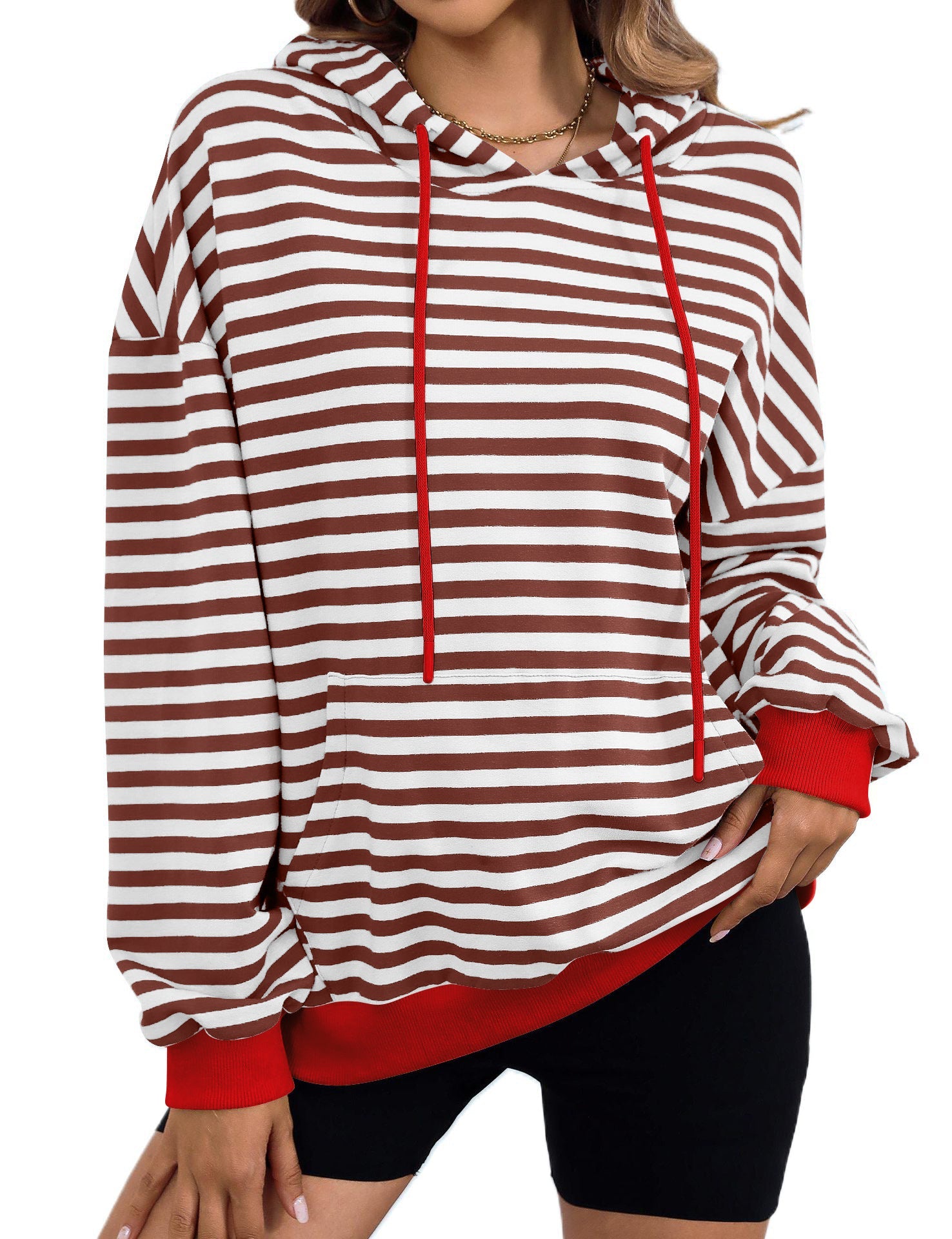 Damen gestreifter Kapuzenpullover mit stylischer Kängurutasche Krohn-e