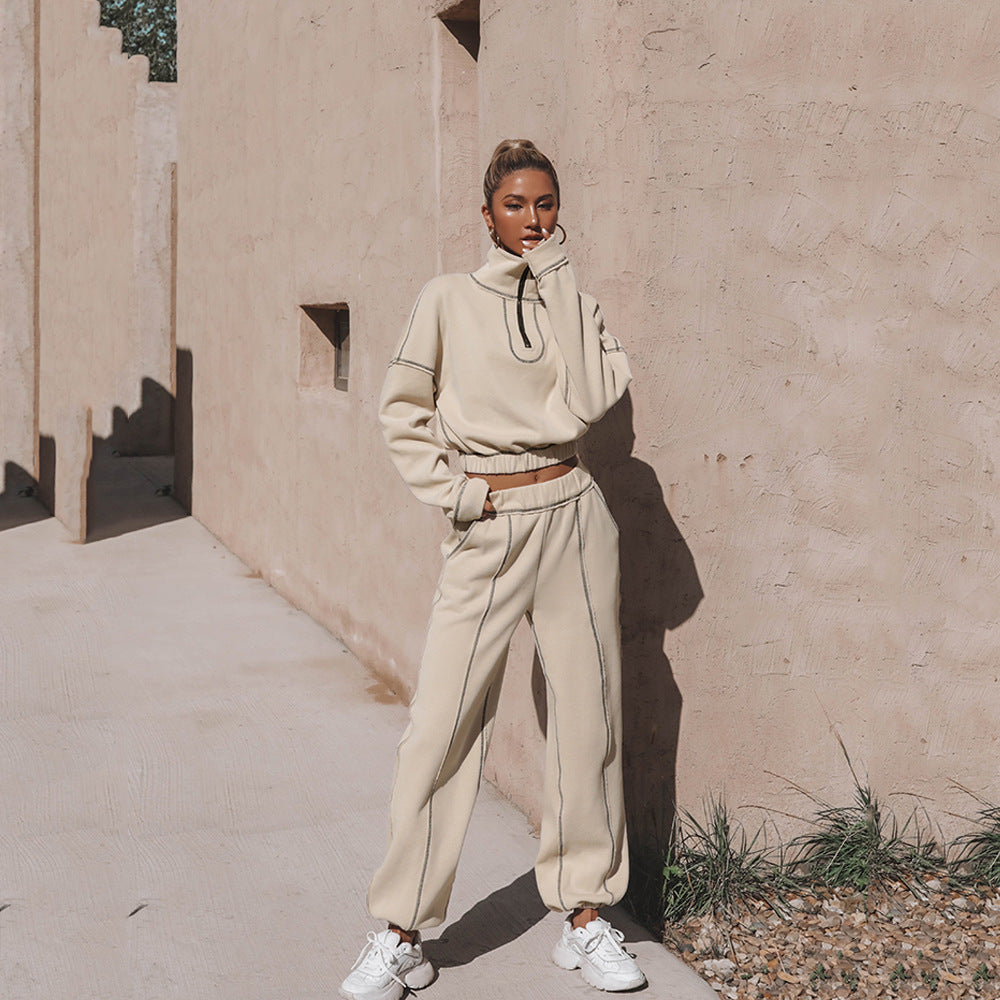Damen cropped Sweatshirt mit Reißverschluss und Rüschendetails Krohn-e