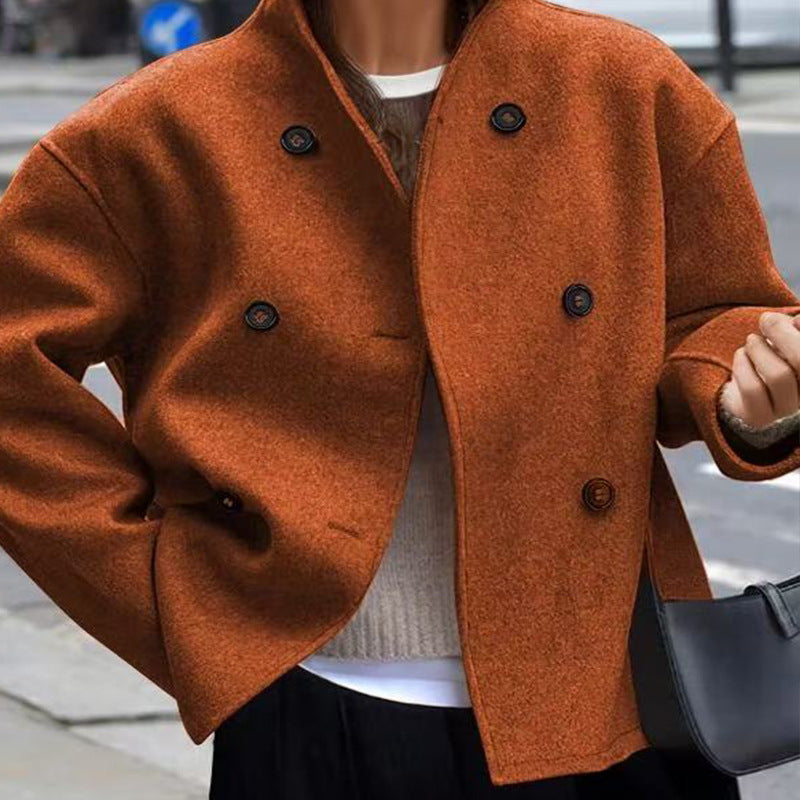 Damen modische Wolljacke mit doppelter Knopfleiste und hohen Kragen Krohn-e
