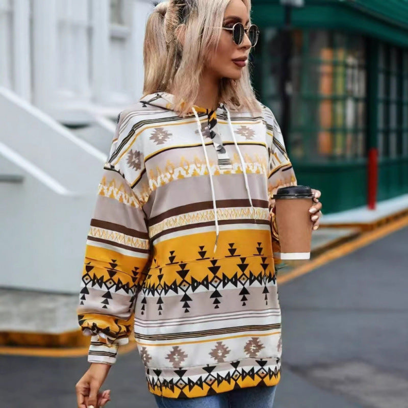 Damen Relaxed Fit Bohemian Grafik Hoodie Krohn-e