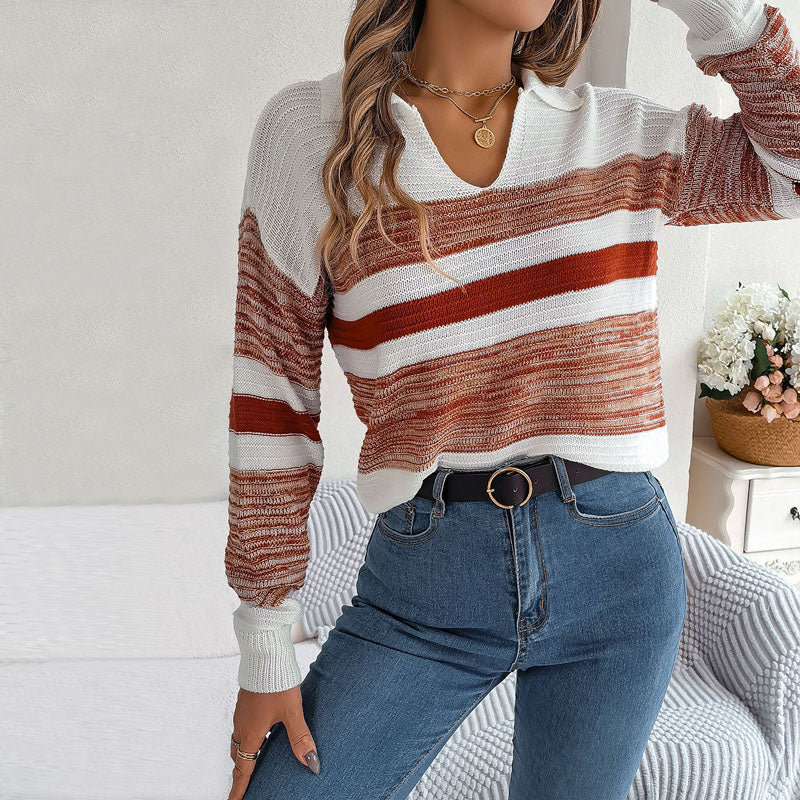 Krohn-e | Pullover - Damen Winter gestreifter Strickpullover
