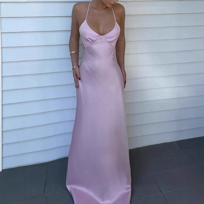 Damen Elegantes Maxikleid mit tiefem V-Ausschnitt und verstellbaren Spaghettiträgern Krohn-e