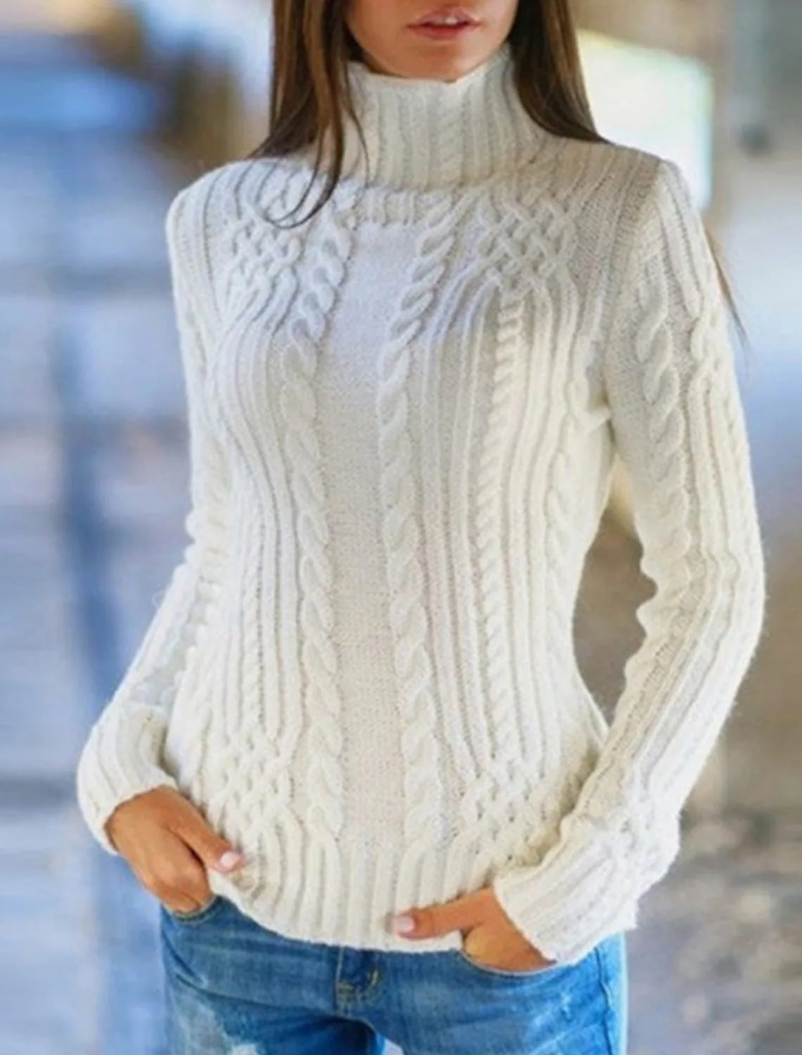 Damen Rolkragenpullover mit Zopfmuster und bequemer Passform Krohn-e