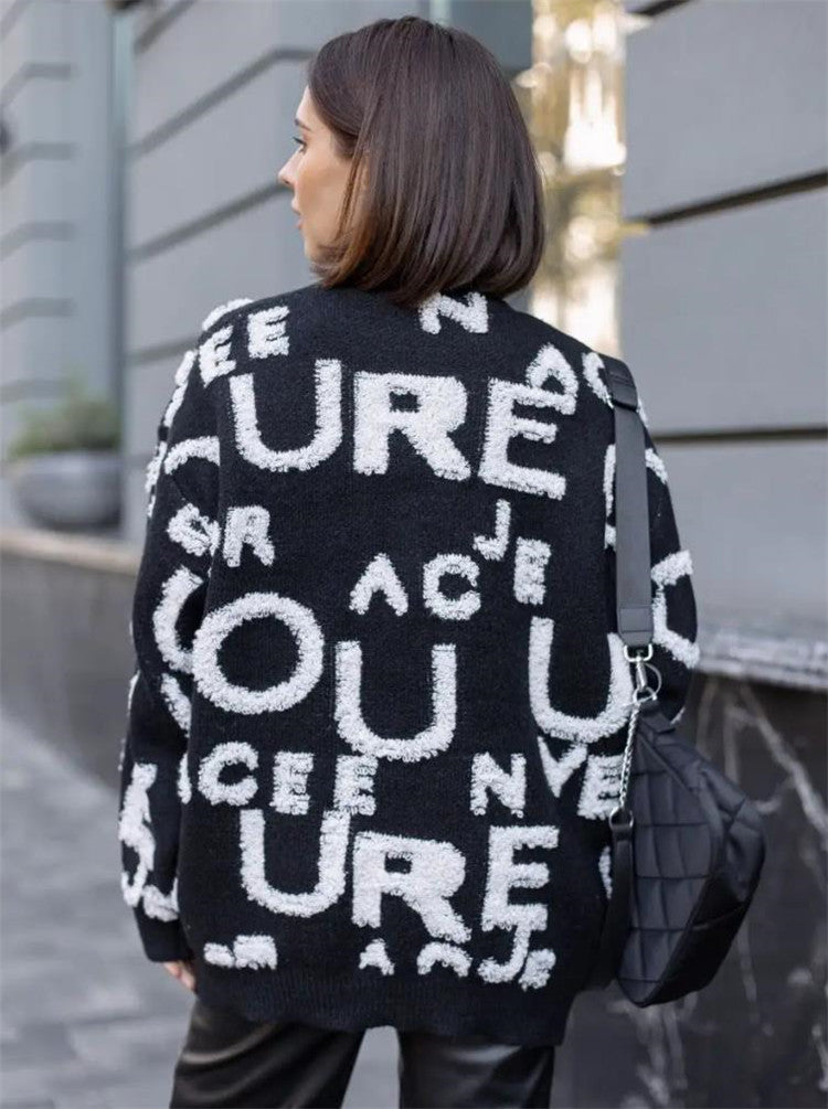 Damen Oversized Strickpullover mit auffälligem Schriftzug und lässiger Passform Krohn-e