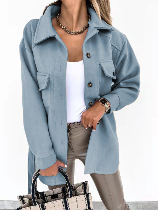 Damen Modische Overshirt-Jacke mit aufgesetzten Taschen und Knopfverschluss Krohn-e