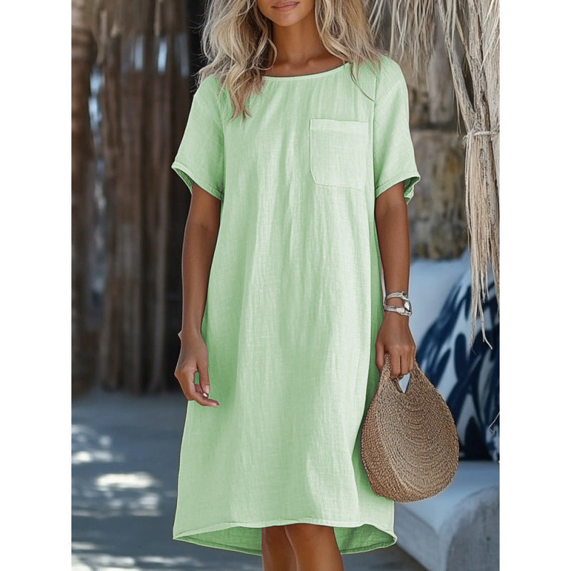 Baumwoll-Leinen Rundhalskleid von Fudus