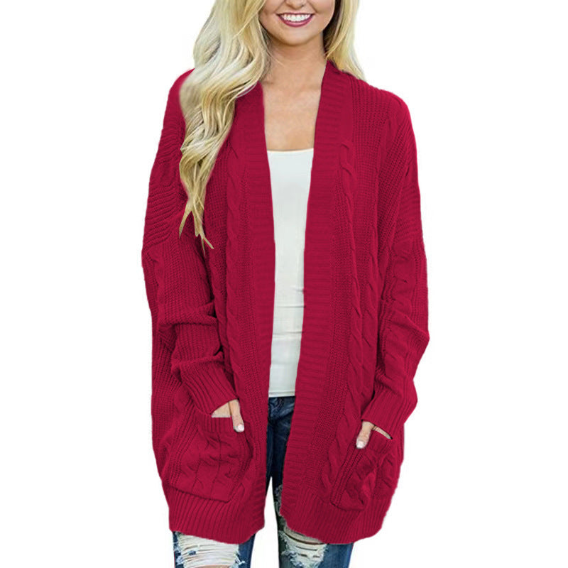 Damen lässige Strickjacke mit Kabelmuster und großzügigen Taschen Krohn-e