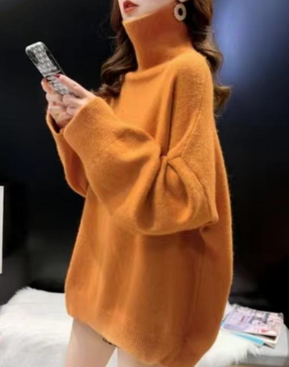Damen Oversized Pullover mit hohem Kragen und Puffärmeln Krohn-e