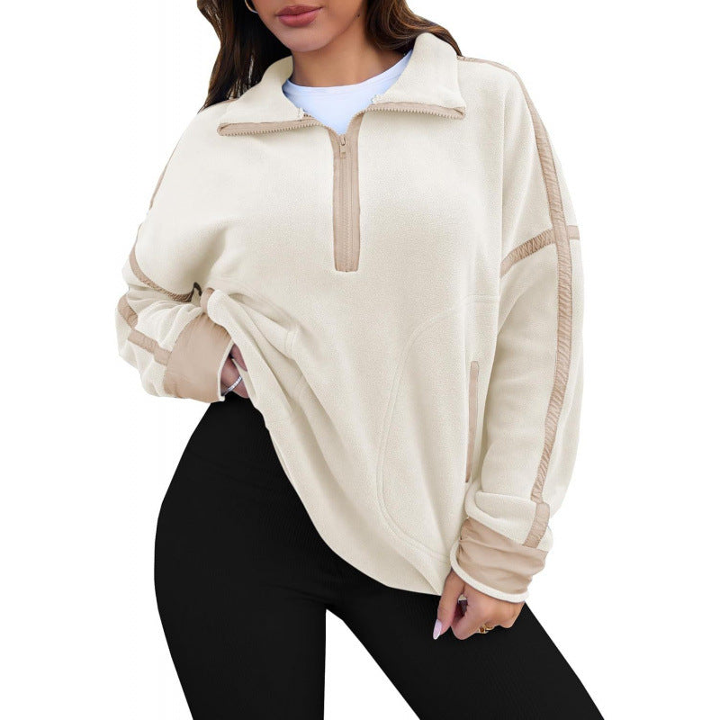 Damen Fleecpullover mit halbem Reißverschluss und kontrastierenden Ärmeln Krohn-e