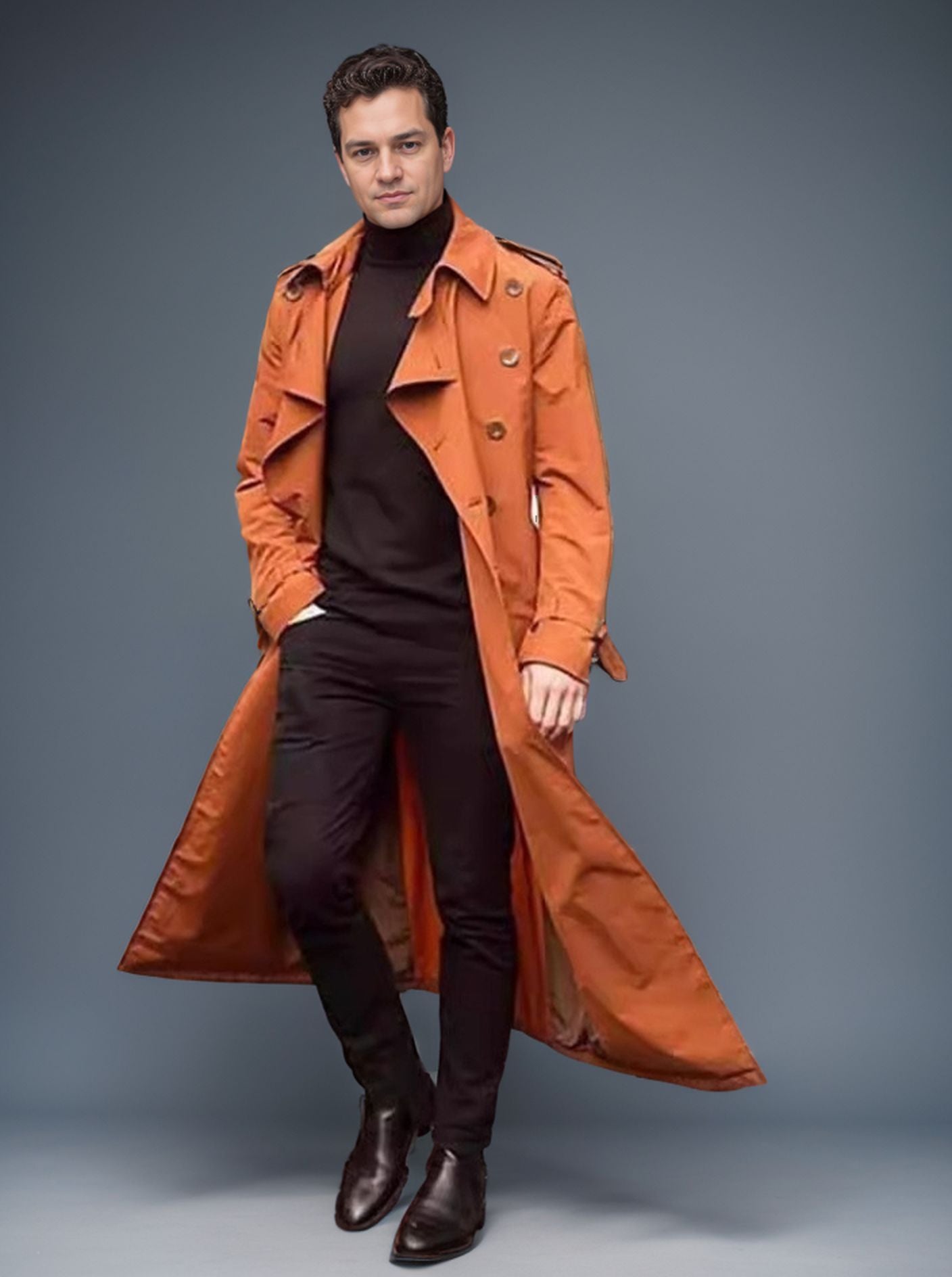 Herren langer Trenchcoat mit modernem Schnitt und praktischen Taschen Krohn-e