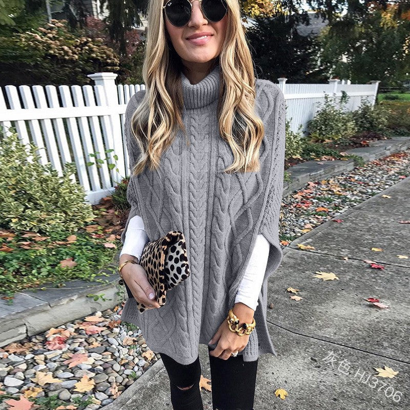Damen Strickponcho mit hochschließendem Kragen und klassischem Kabelmuster Krohn-e