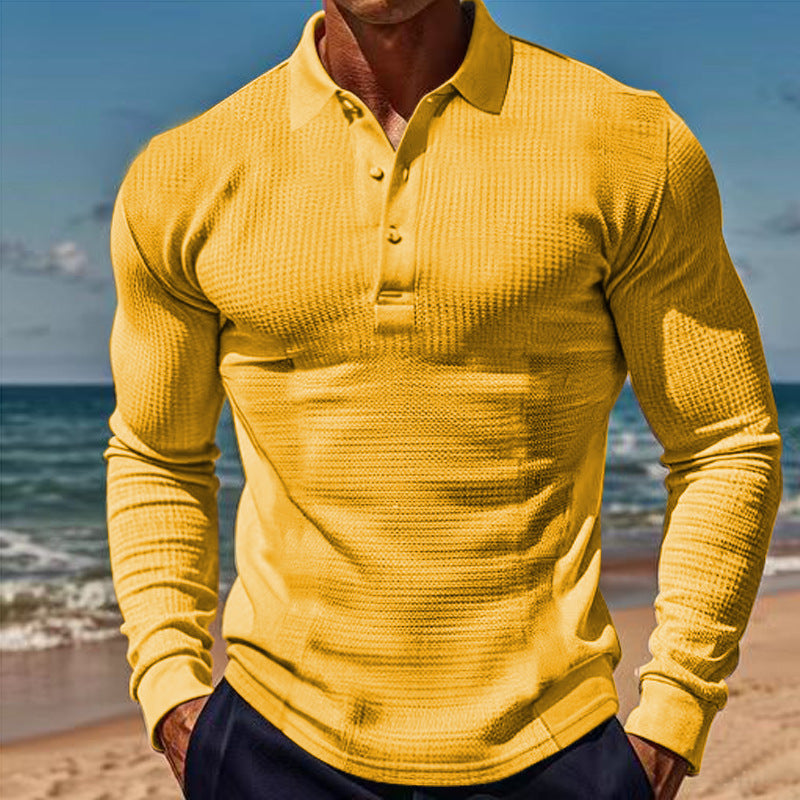 Herren eleganter Langarm-Polo mit Knopfleiste und strukturiertem Design Krohn-e