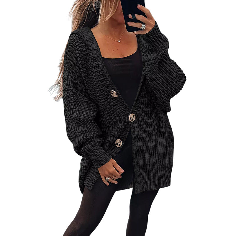 Damen Grobstrickjacke mit übergroßem Schnitt und eleganten Holzknöpfen Krohn-e