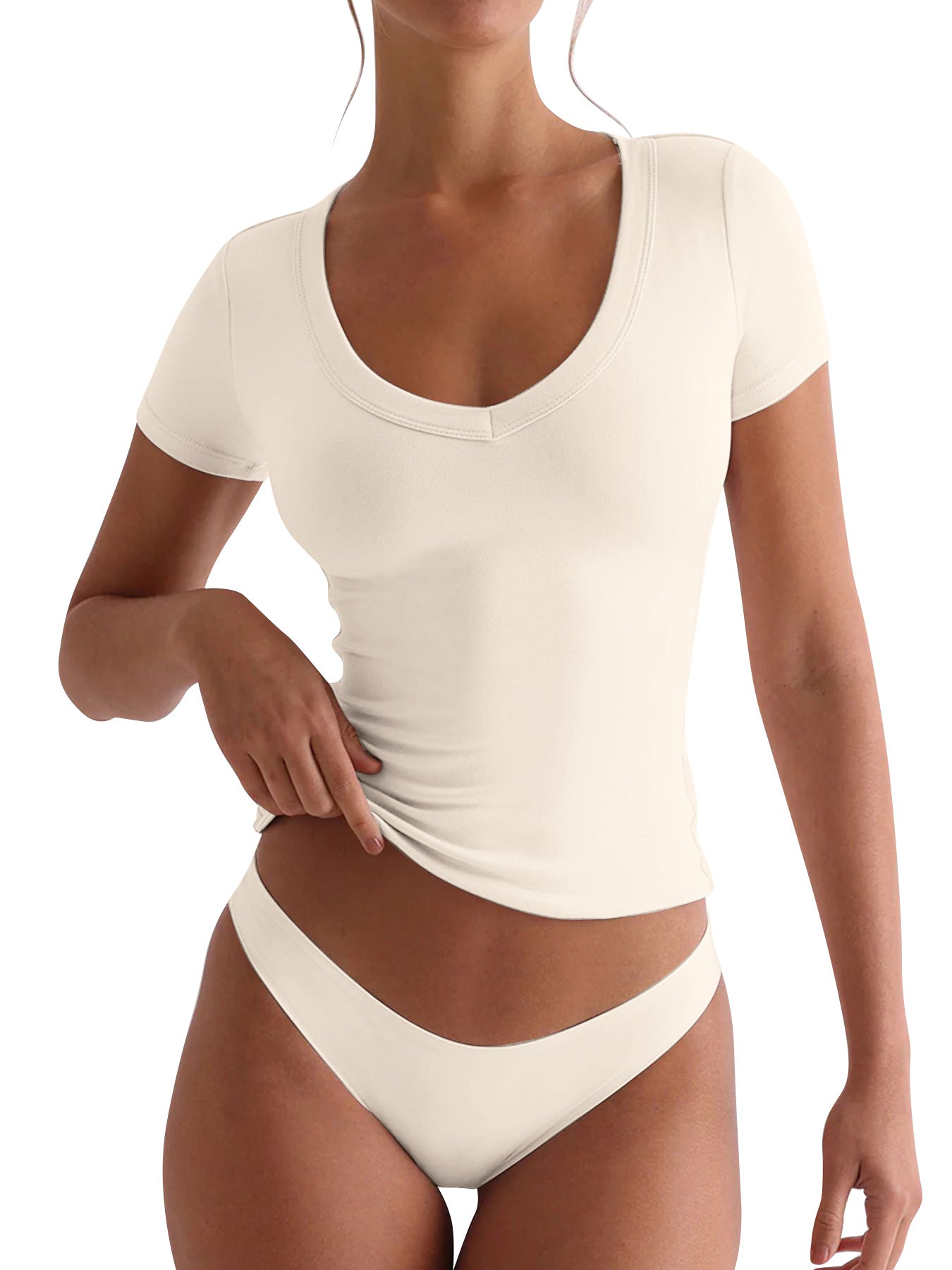 Damen figurbetontes V-Neck T-Shirt mit kurzen Ärmeln Krohn-e