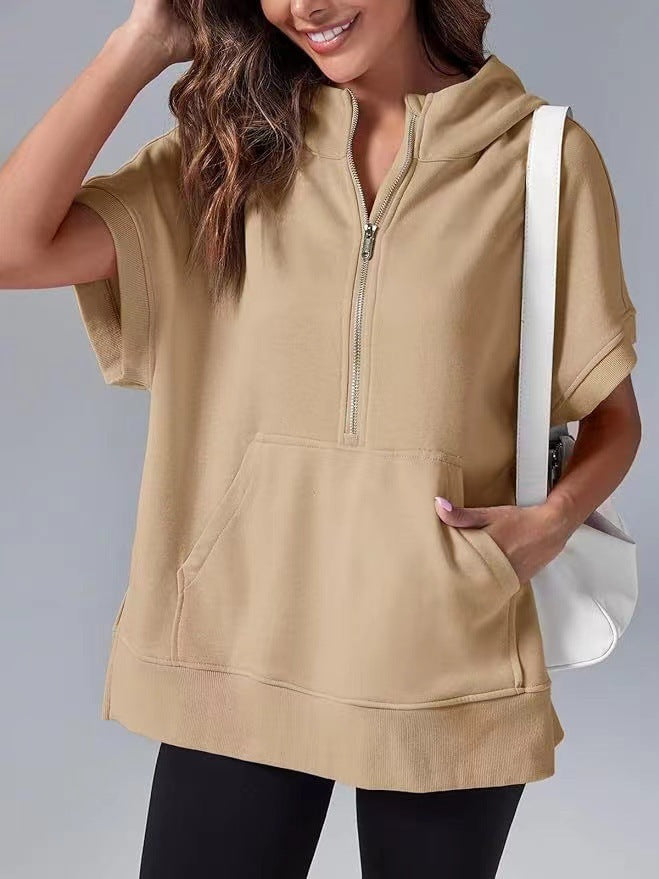 Damen Lichtgewicht Kapuzenpullover mit halbem Reißverschluss und Taschen Krohn-e