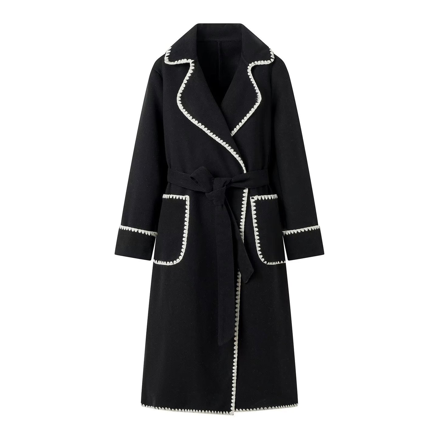 Damen elegante Übergangsjacke mit dekorativem Gürtel und hochwertigen Taschen Krohn-e