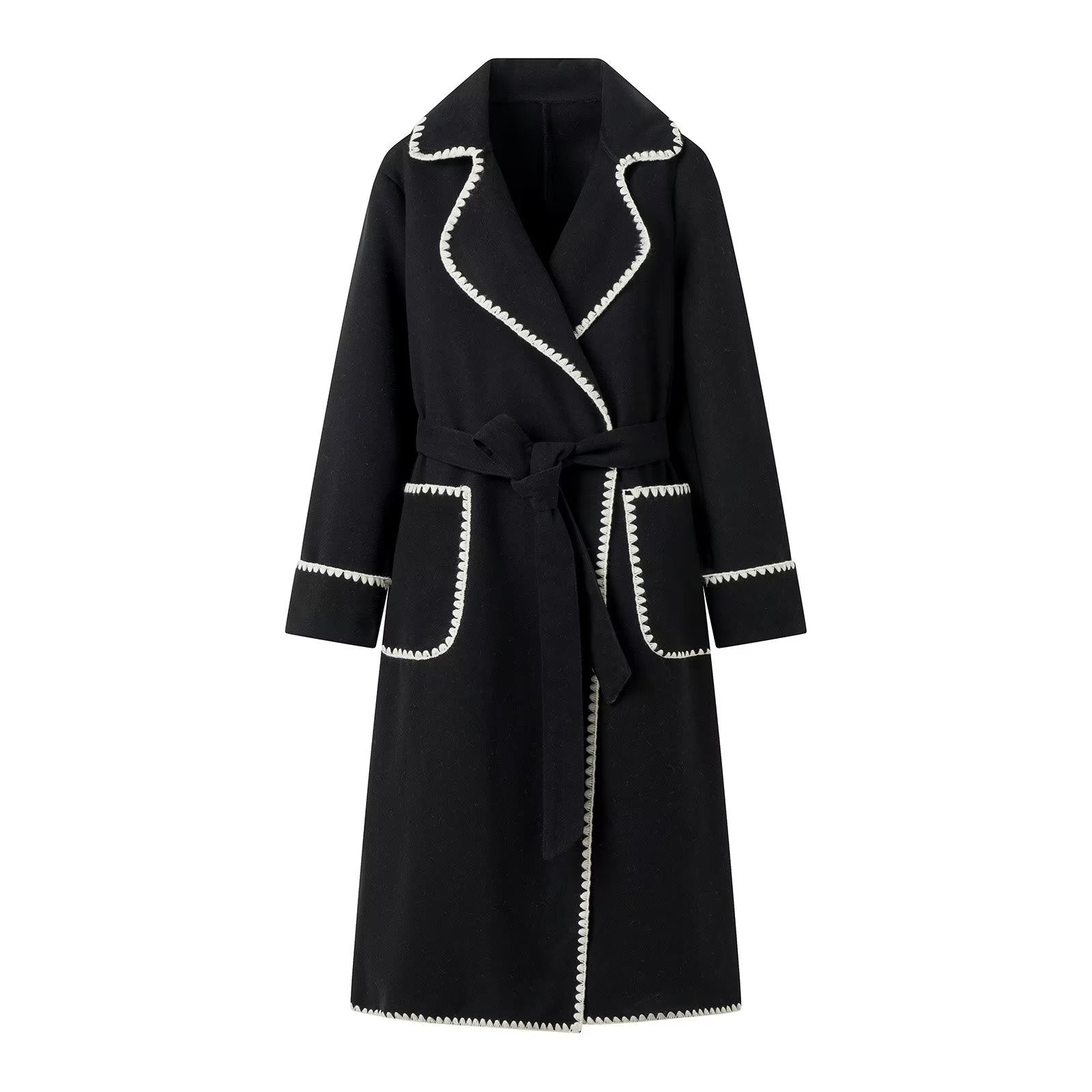 Damen elegante Übergangsjacke mit dekorativem Gürtel und hochwertigen Taschen Krohn-e