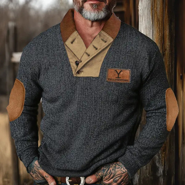 Herren modischer Pullover mit Kontrastkragen und Ellbogenpatches Krohn-e