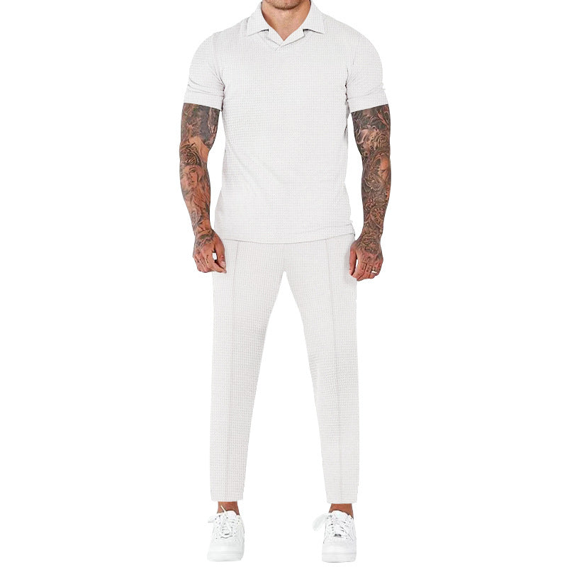 Herren elegantes Kurzarm-Hemd- und Hose-Set mit strukturiertem Design und komfortabler Passform Krohn-e